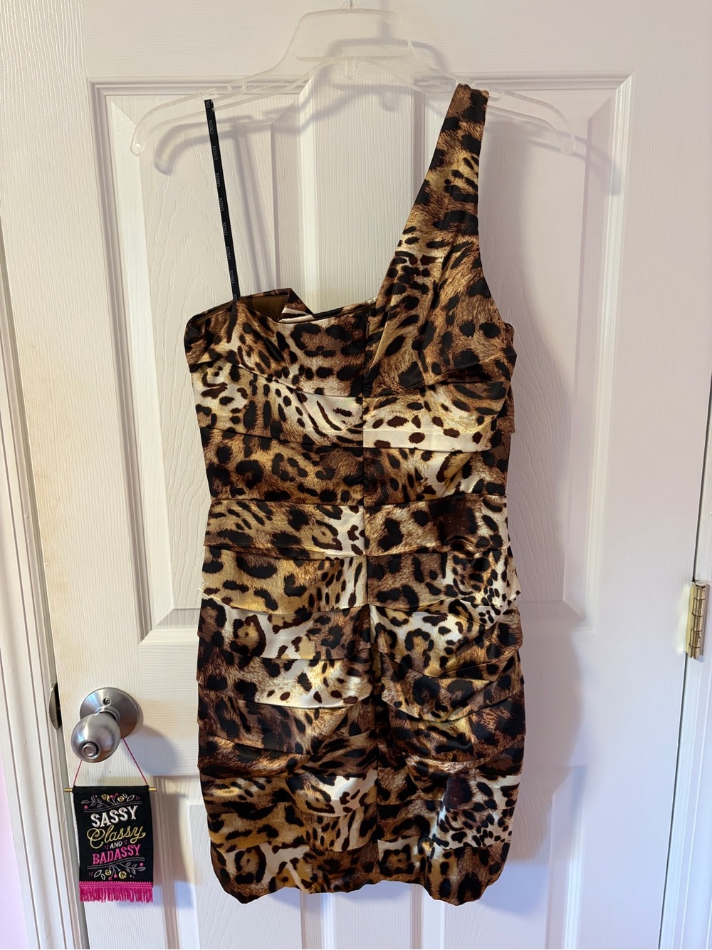 Oxo One-Shoulder Leopard Print dress in Brown and Black